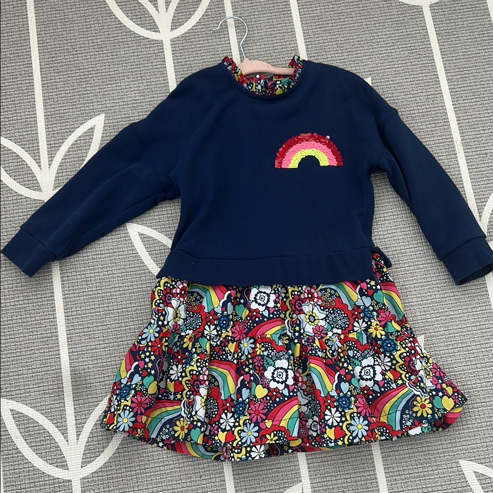 Mini Boden - Navy Top Dress with Rainbow Skirt